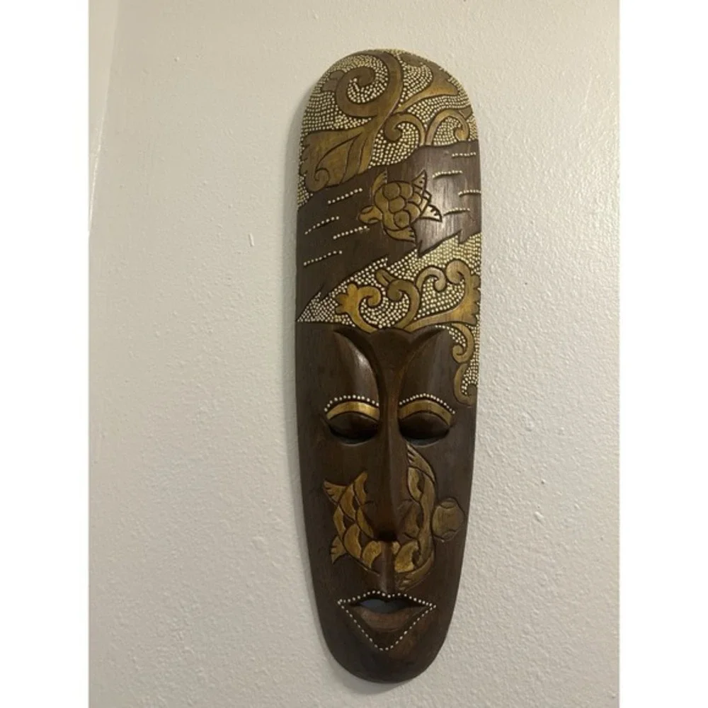 Hand Carved Masque Mask African Style Decor Wooden Wall Decor Hanging Art‎